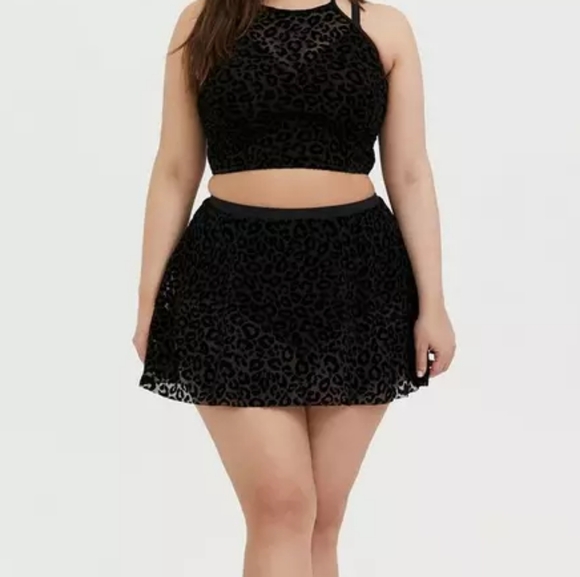 Black Leopard Velvet Mesh Bikini Skirt - Picture 1 of 6